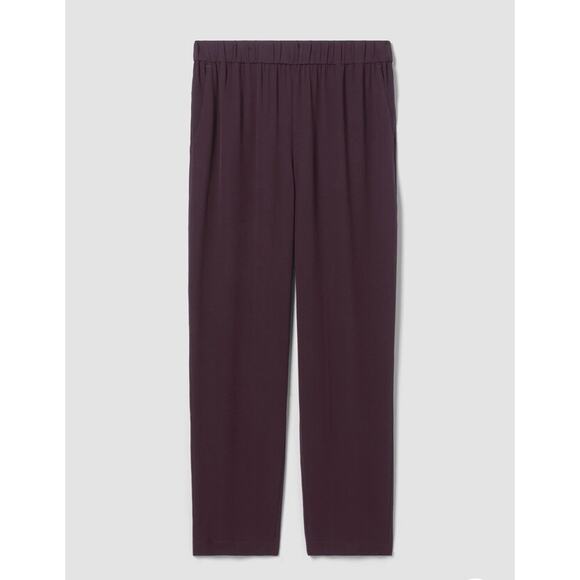Eileen Fisher Silk Georgette Crepe Tapered Pant - L - Cassis Holiday Minimalist - Picture 5 of 13